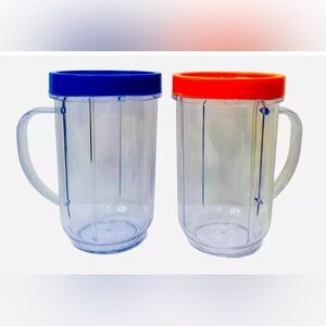 Lot Of 2 Magic Bullet Cups with‎ Blue Orange Comfort Lip Rings